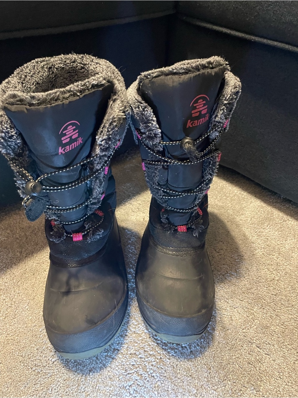 Kamik Kids Black Winter Boots with Pink Logo Accents
